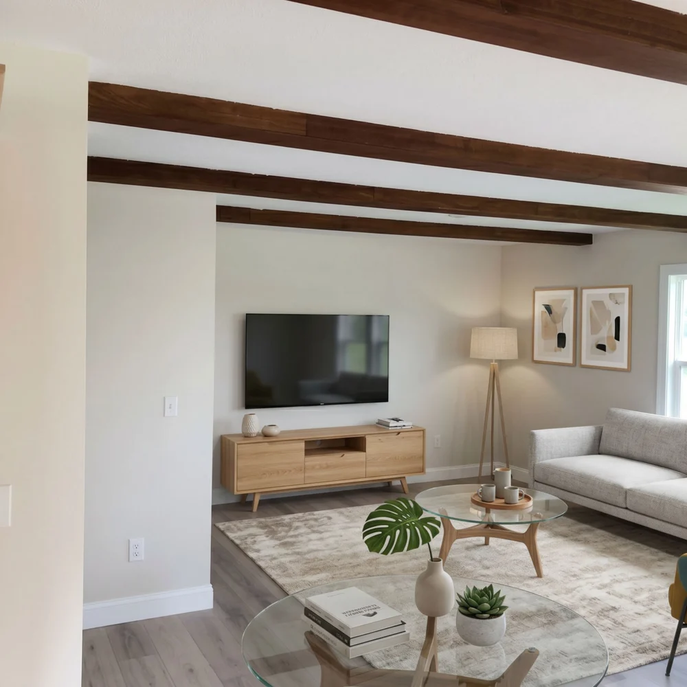 A modern, brightly lit living room in the midwest.